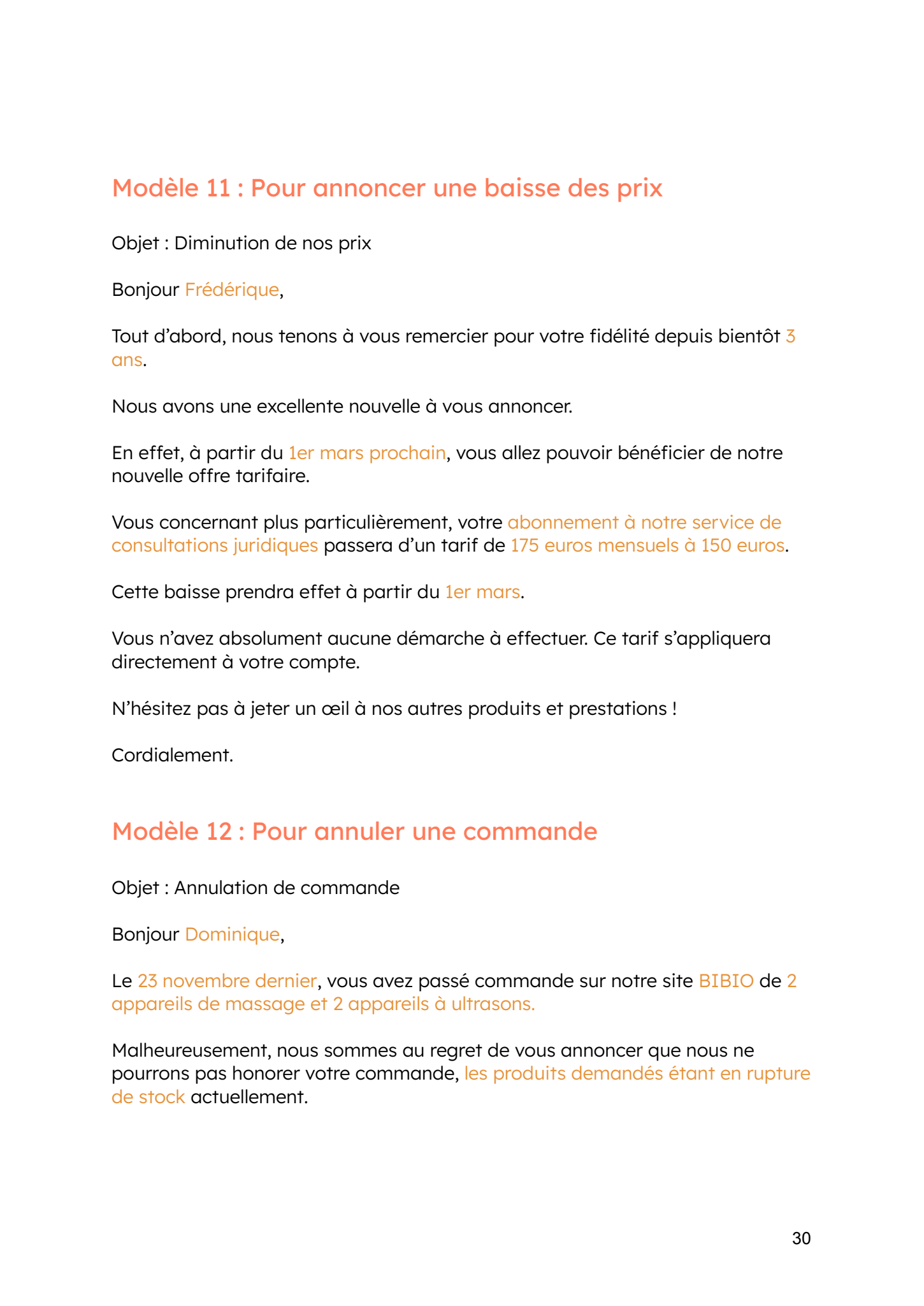 Modèles d'emails pour le service client